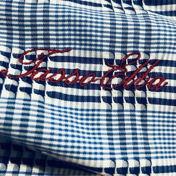 Tasso Elba Blue Plaid Buttons Down Long Sleeve Flip Cuff  Sz M (15-151/2) Shirt - Picture 9 of 10